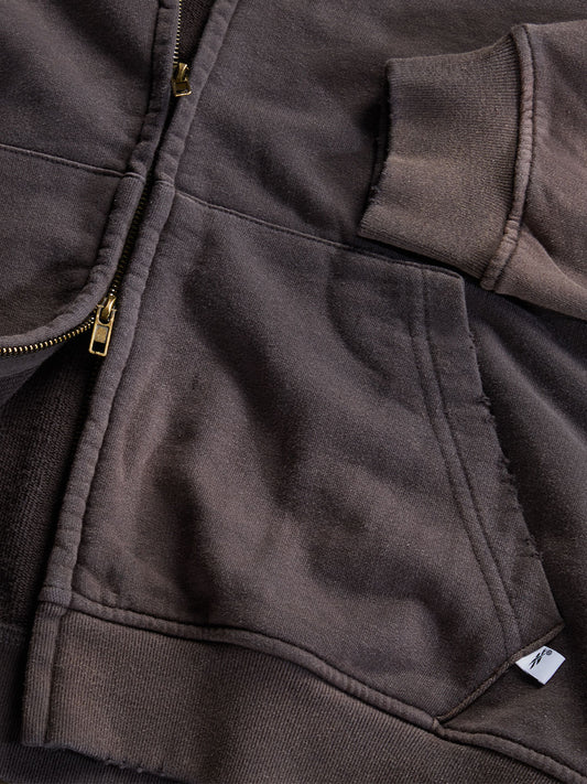 Washed Distressed Zip-Up Hoodie (Dark Grey)