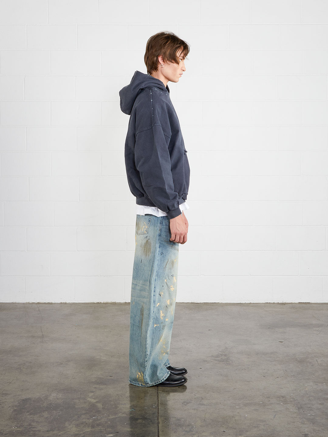 Washed Distressed Cropped Hoodie