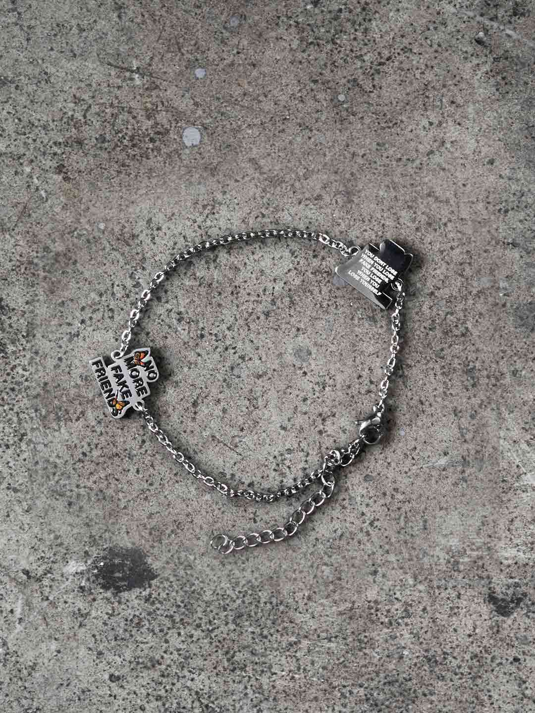 NO MORE FAKE FRIENDS vintage logo gold bracelet