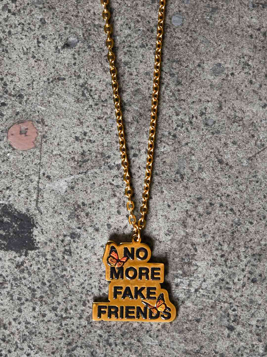 NO MORE FAKE FRIENDS vintage gold logo chain
