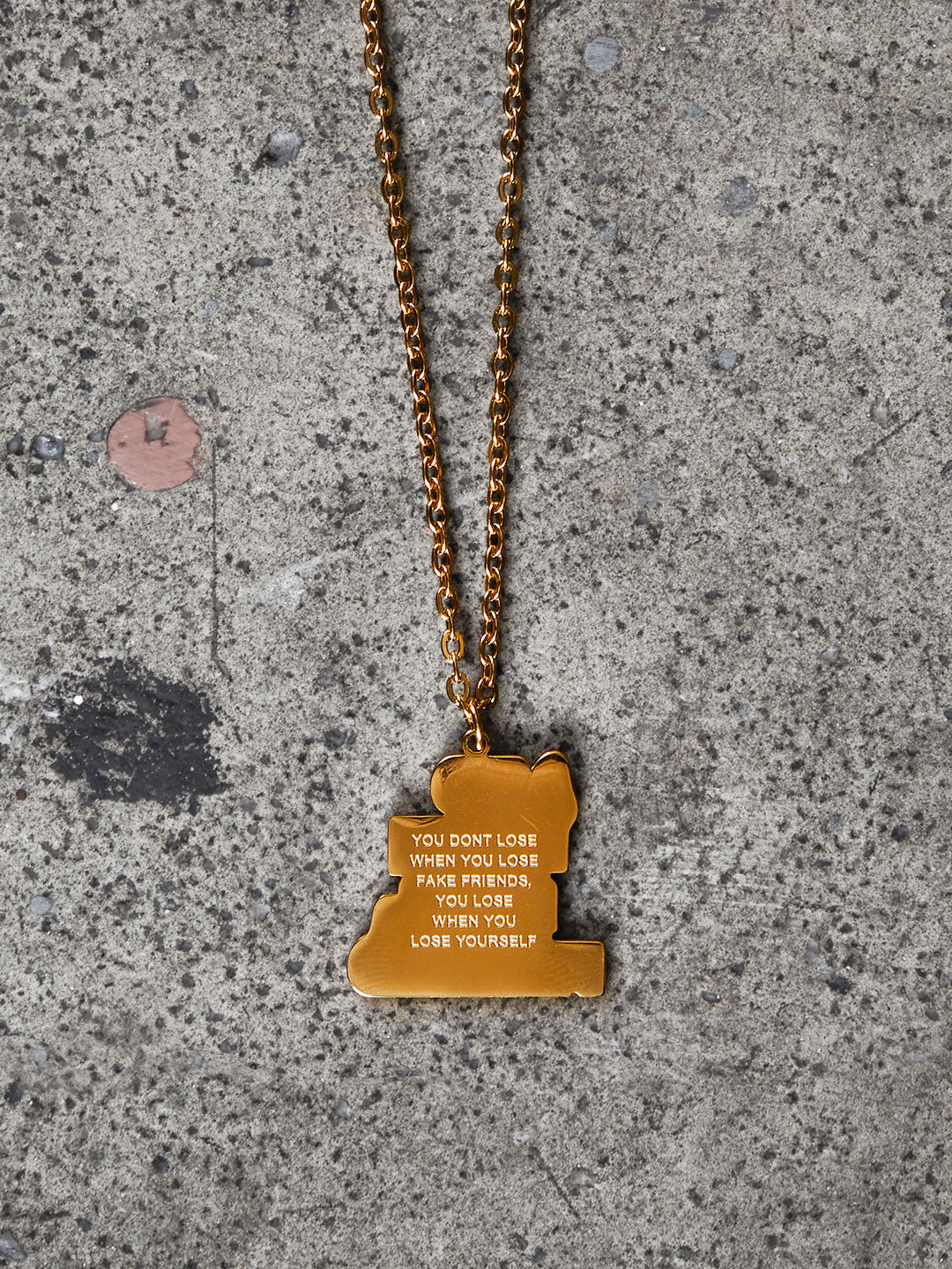 NO MORE FAKE FRIENDS vintage gold logo chain