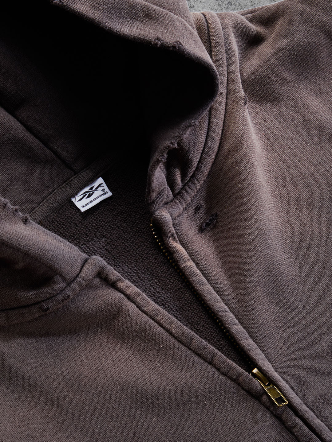 Washed Distressed Zip-Up Hoodie (Dark Grey)