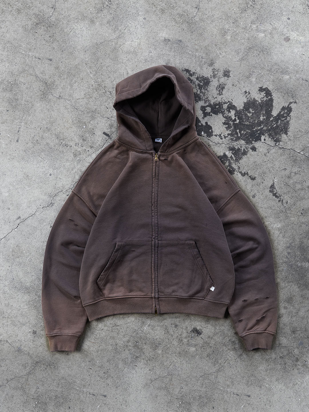 Washed Distressed Zip-Up Hoodie (Dark Grey)