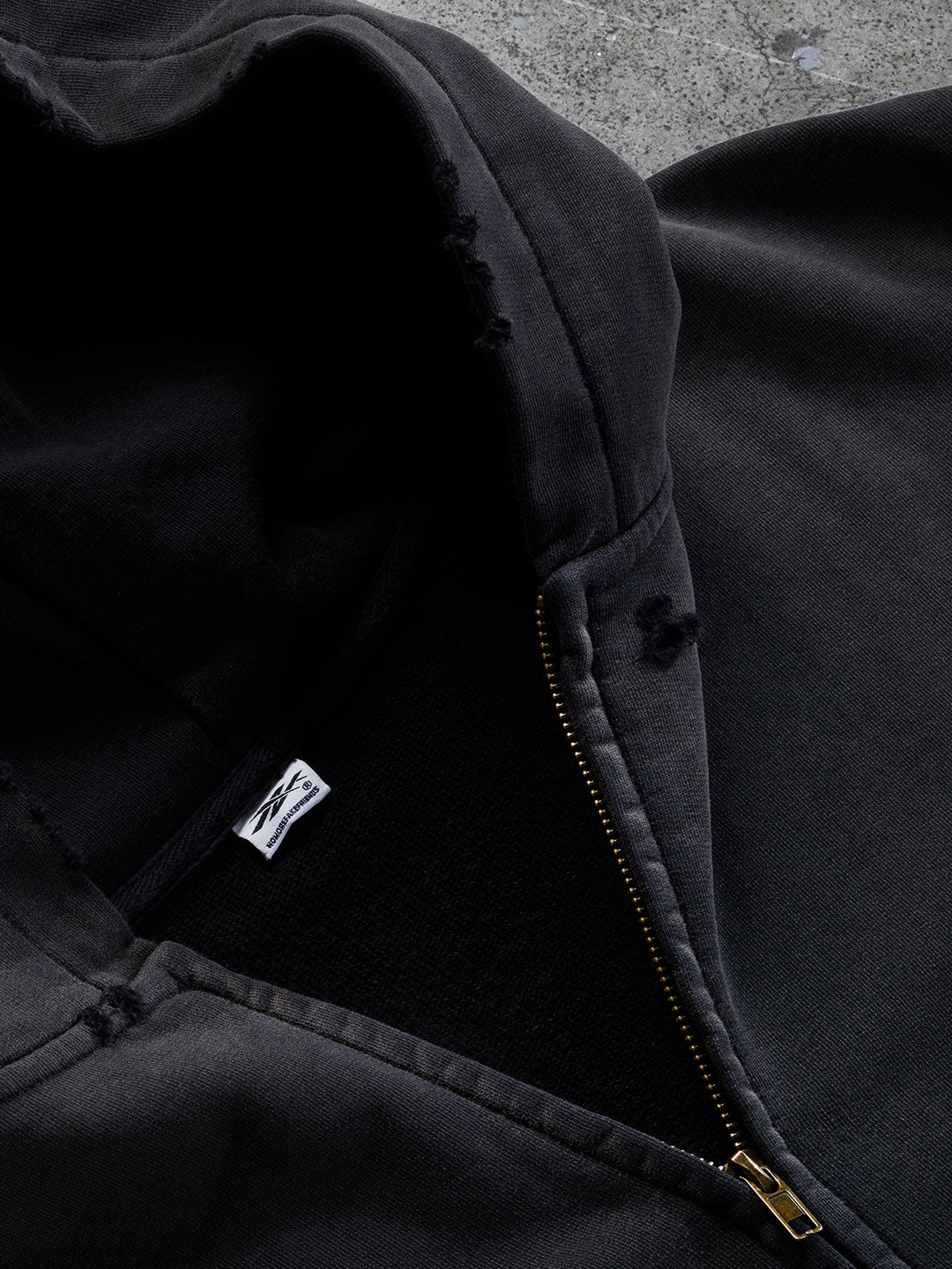 Washed Distressed Zip-Up Hoodie (Black)