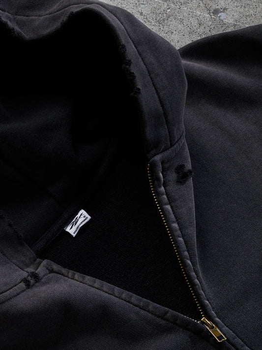 Washed Distressed Zip-Up Hoodie (Black)