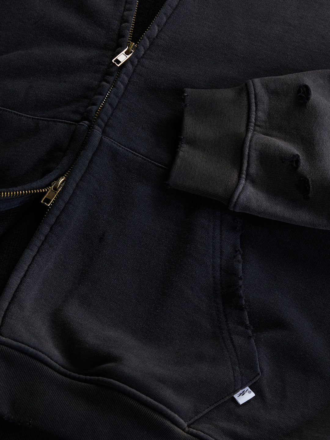 Washed Distressed Zip-Up Hoodie (Black)