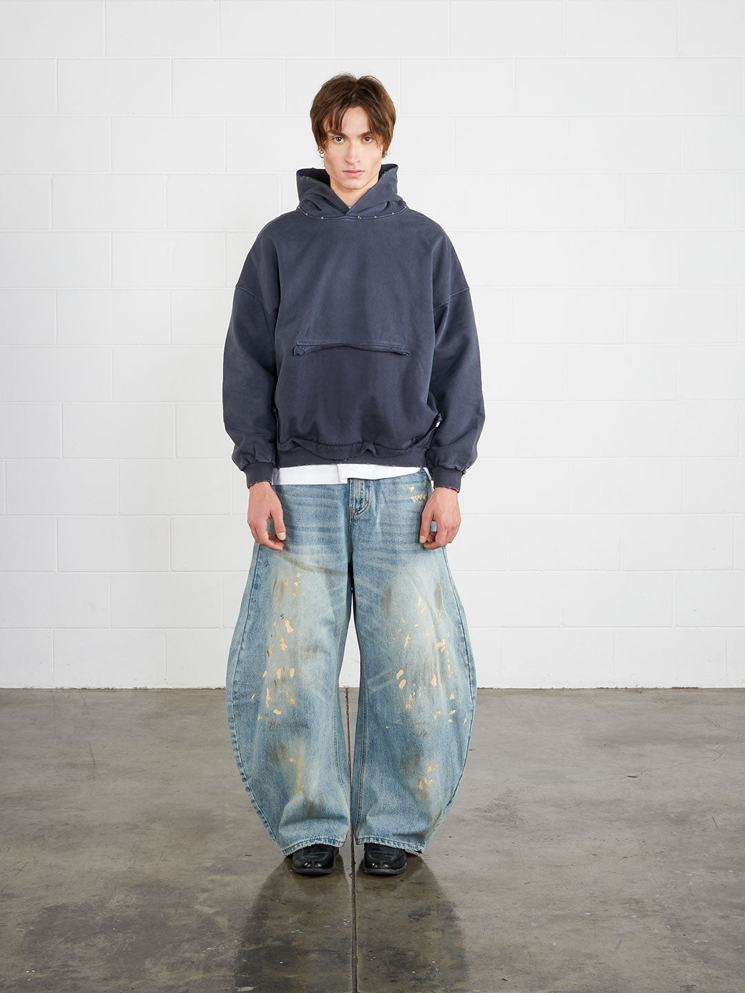 Washed Distressed Cropped Hoodie