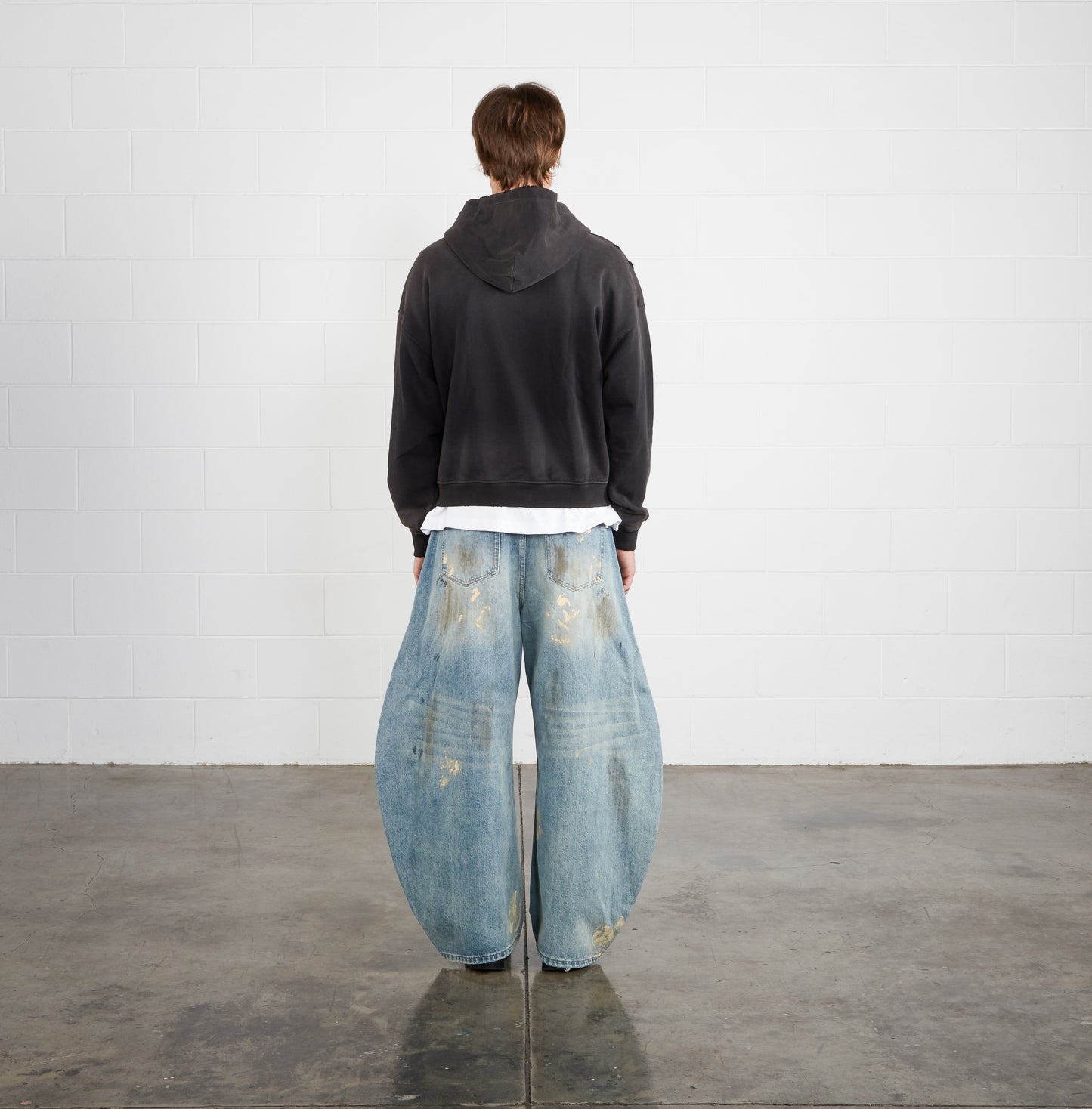 Washed Distressed Zip-Up Hoodie (Sunfaded Black)