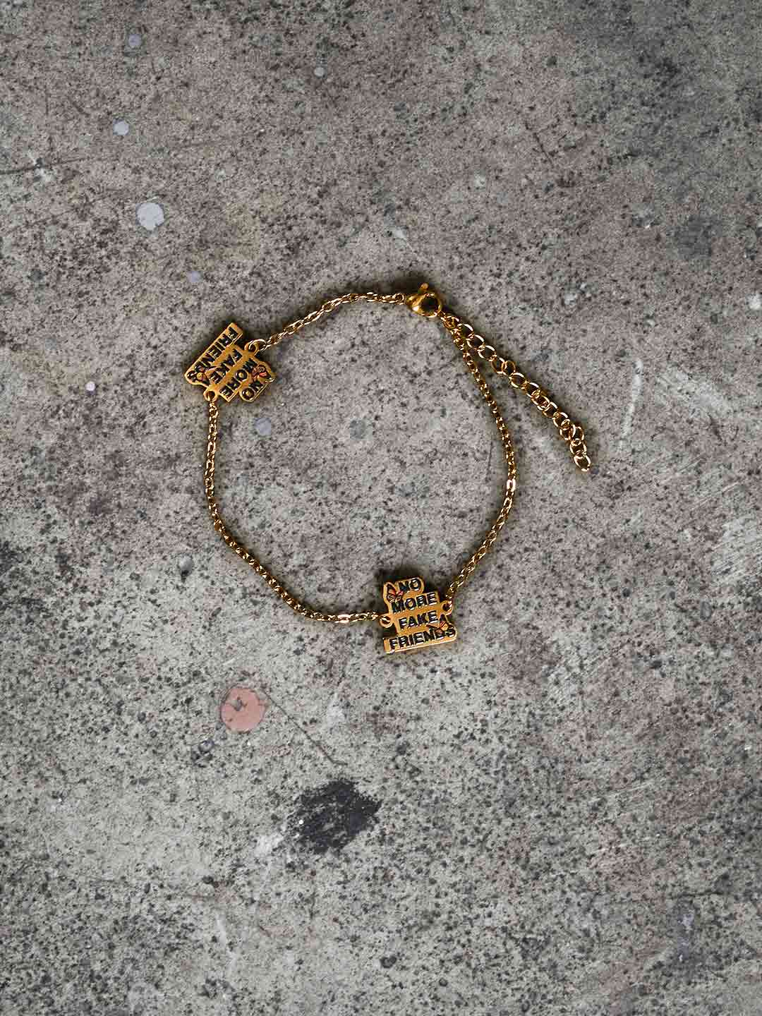 NO MORE FAKE FRIENDS vintage logo gold bracelet