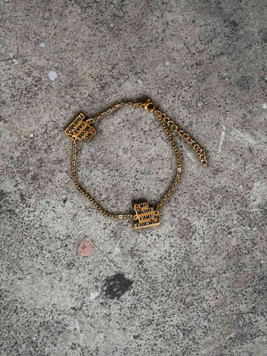 NO MORE FAKE FRIENDS vintage logo gold bracelet