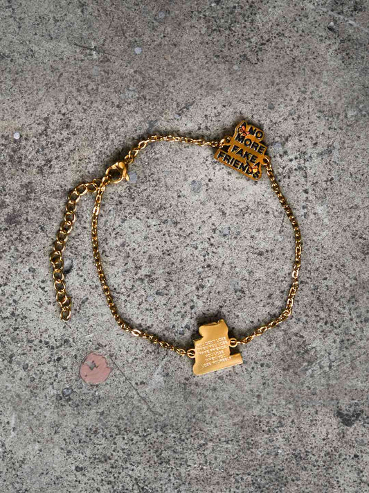 NO MORE FAKE FRIENDS vintage logo gold bracelet