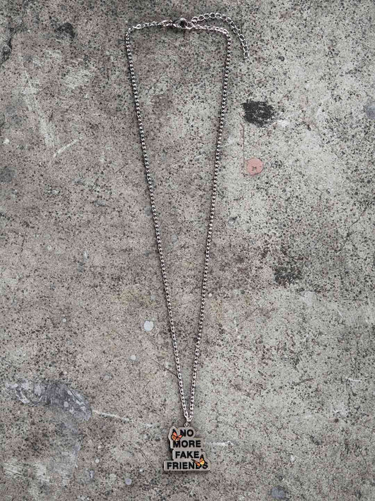 NO MORE FAKE FRIENDS vintage logo silver chain