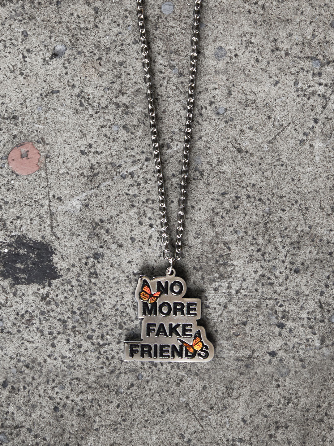 NO MORE FAKE FRIENDS vintage logo silver chain