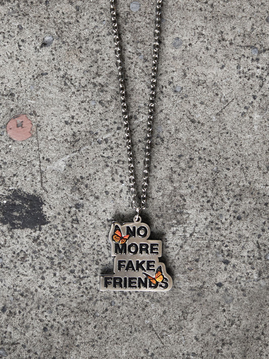 NO MORE FAKE FRIENDS vintage logo silver chain