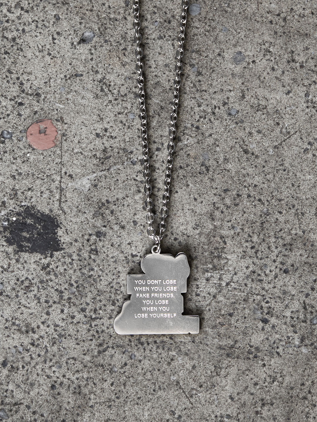 NO MORE FAKE FRIENDS vintage logo silver chain