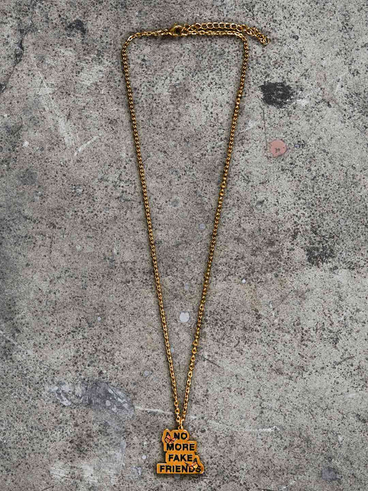 NO MORE FAKE FRIENDS vintage gold logo chain