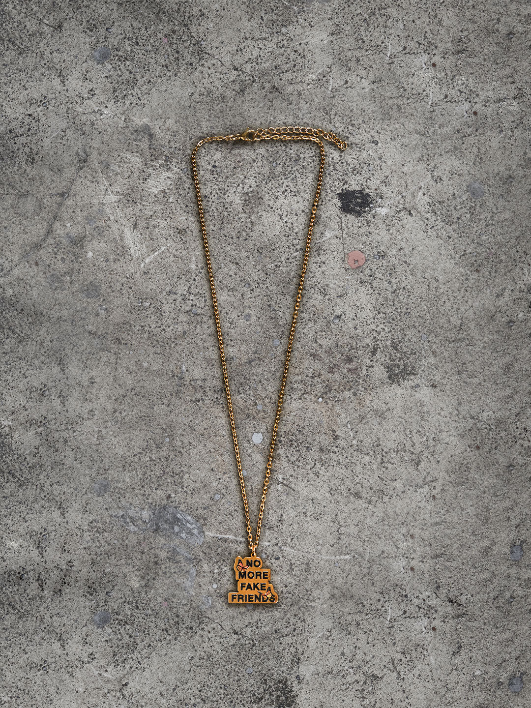 NO MORE FAKE FRIENDS vintage gold logo chain