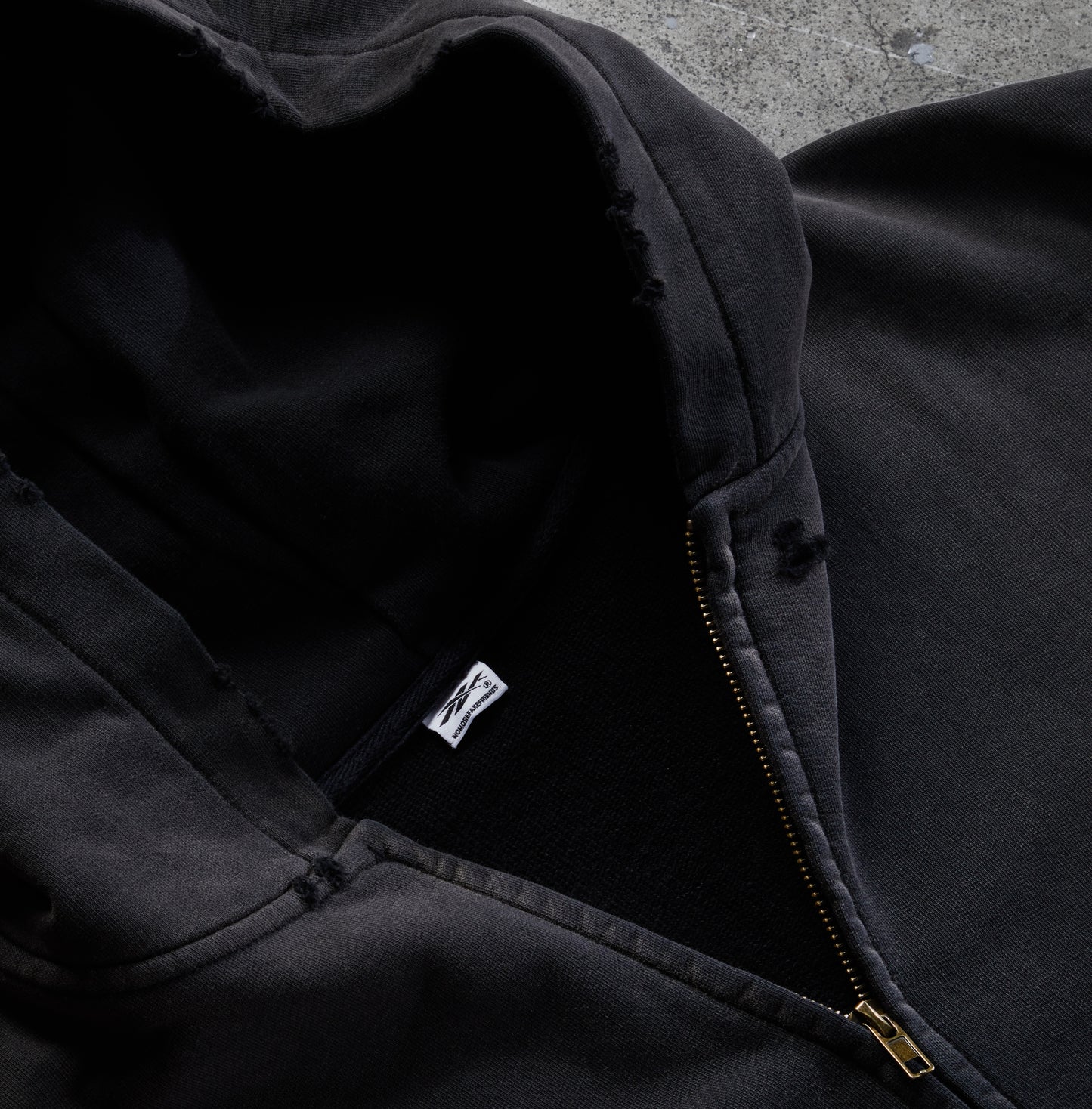 Washed Distressed Zip-Up Hoodie (Sunfaded Black)
