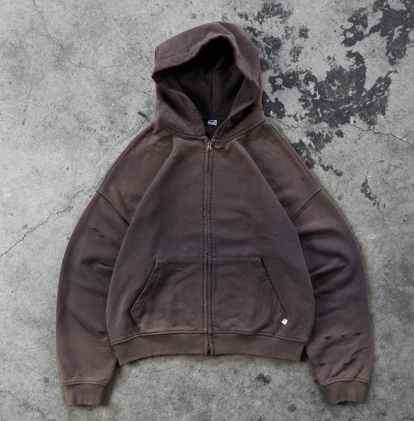 Washed Distressed Zip-Up Hoodie (Sunfaded Dark Grey)