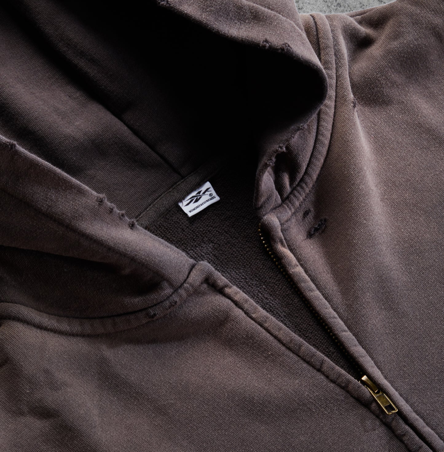 Washed Distressed Zip-Up Hoodie (Sunfaded Dark Grey)