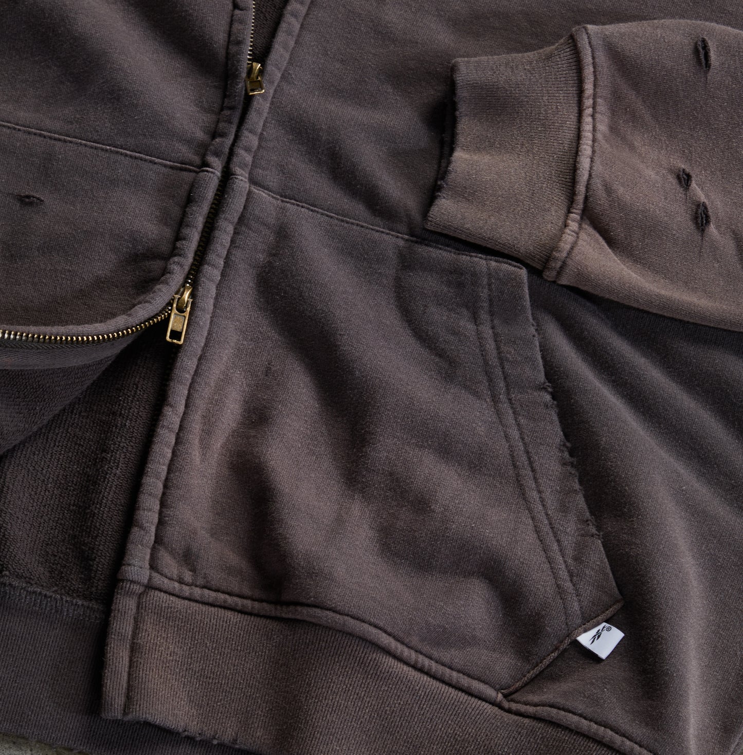 Washed Distressed Zip-Up Hoodie (Sunfaded Dark Grey)